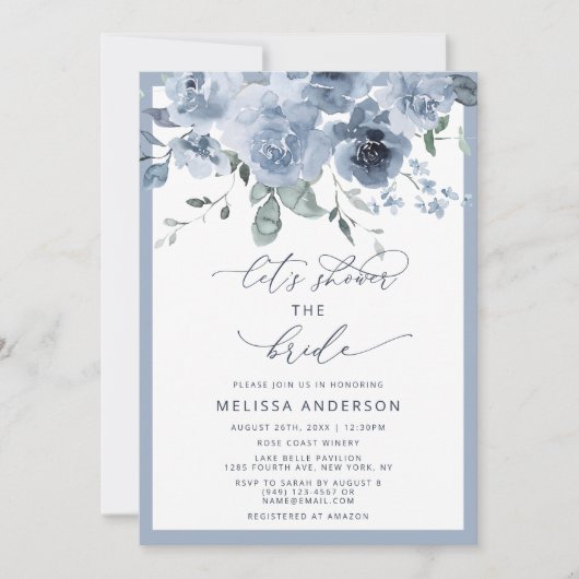 Elegant Blue Floral Bridal Shower Kaart (Voorkant)