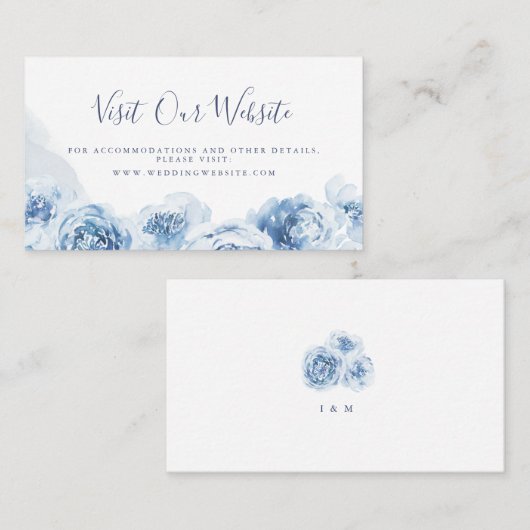 Elegant blue floral bruiloft Website Plaatskaartje (Voorkant / Achterkant)