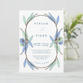 Elegant Blue Floral Capsul Wedding Kaart (Staand voorkant)