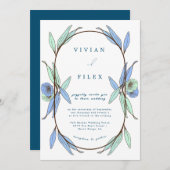 Elegant Blue Floral Capsul Wedding Kaart (Voorkant / Achterkant)
