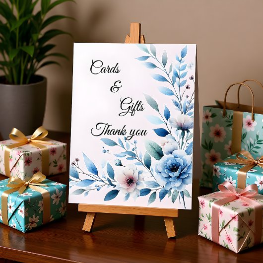 Elegant Blue Floral Cards & Gifts  Reclamebord Met Voetstuk
