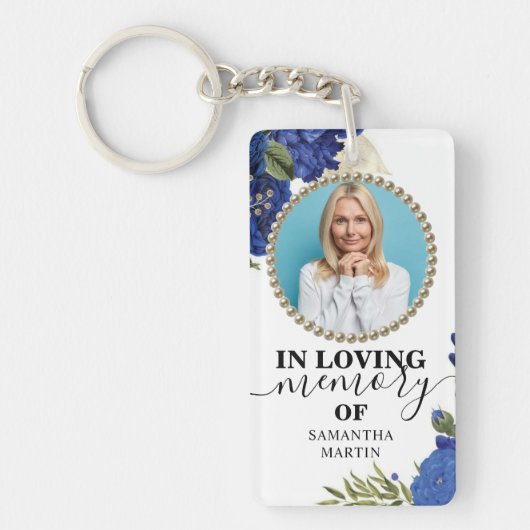 Elegant Blue Floral Celebration of life Gift Sleutelhanger (Voorkant)
