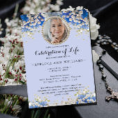 Elegant Blue Floral Celebration of Life Invitation Kaart