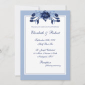 Elegant Blue Floral Chic Script Wedding Kaart (Voorkant)