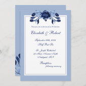 Elegant Blue Floral Chic Script Wedding Kaart (Voorkant / Achterkant)