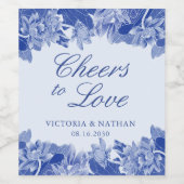 Elegant Blue Floral Chinoiserie Chic Wedding Wijn Etiket (Enkel label)