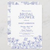 Elegant Blue Floral Chinoiserie Vrijgezellenfeest Kaart