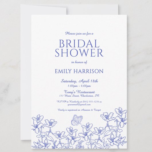 Elegant Blue Floral Chinoiserie Vrijgezellenfeest Kaart