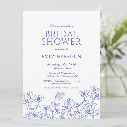 Elegant Blue Floral Chinoiserie Vrijgezellenfeest Kaart