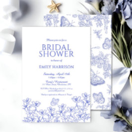 Elegant Blue Floral Chinoiserie Vrijgezellenfeest Kaart