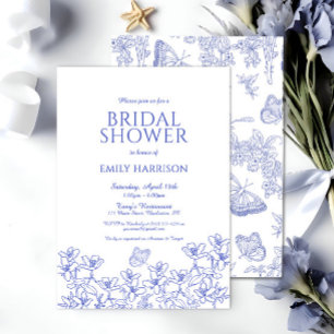 Elegant Blue Floral Chinoiserie Vrijgezellenfeest Kaart