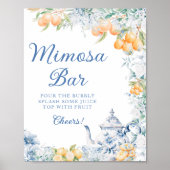 Elegant Blue Floral Citrus Theme Mimosa Bar Poster (Voorkant)