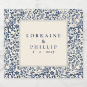 Elegant blue floral classic wedding sparkling wijnetiket (Enkel label)