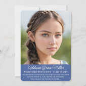 Elegant Blue Floral Coquette Afstuderen Foto Kaart (Achterkant)