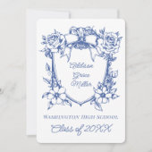 Elegant Blue Floral Coquette Afstuderen Foto Kaart (Voorkant)