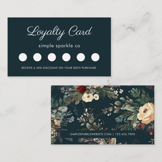 Elegant Blue Floral Customer Loyalty Kaart (Voorkant / Achterkant)