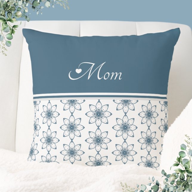 Elegant Blue Floral Design Sierkussen (Elegant Blue Floral Design Throw Pillow)