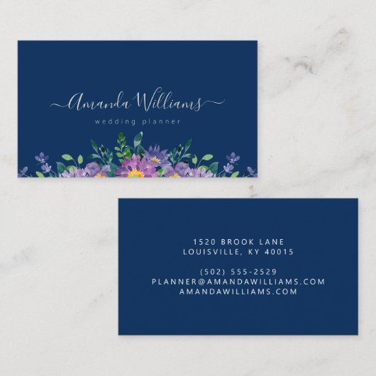 Elegant Blue Floral Design Visitekaartje (Voorkant / Achterkant)