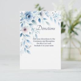 Elegant Blue Floral Directions Enclosure Card Bedankkaart