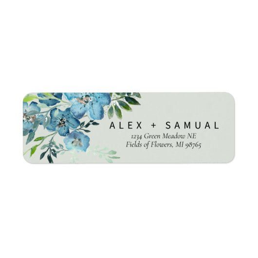 Elegant Blue Floral Etiket (Voorkant)