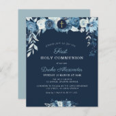 Elegant blue floral first communiqué uitnodiging (Voorkant / Achterkant)