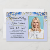 Elegant Blue Floral Floral Photo Retirement Party Kaart (Voorkant)