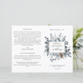 Elegant Blue Floral, Folded Wedding Programme (Staand voorkant)