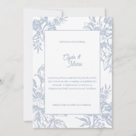Elegant Blue Floral Formal Wedding Invitation | Kaart