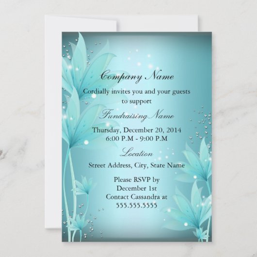Elegant Blue Floral Fundraiser Invitation Kaart (Voorkant)