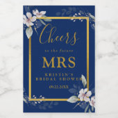 Elegant Blue Floral Future Mrs Vrijgezellenfeest Wijn Etiket (Enkel label)