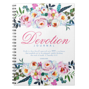 Elegant Blue Floral genaamd Devotion Journal Notitieboek