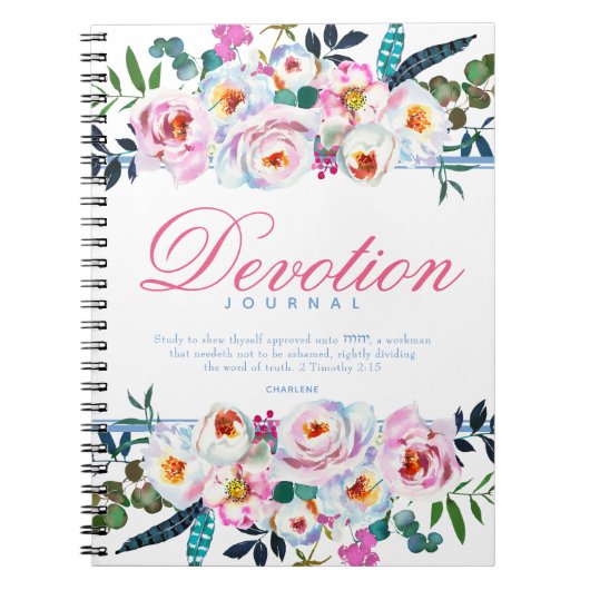 Elegant Blue Floral genaamd Devotion Journal Notitieboek (Voorkant)