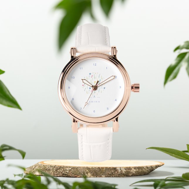Elegant Blue Floral gepersonaliseerd eWatch Horloge (Creator heeft geüpload)