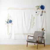 Elegant Blue Floral Gold 18th Birthday Foto Prop Wandkleed (In Situ (horizontaal))