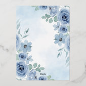 Elegant Blue Floral Gold Boy Baby shower Folie Uitnodiging (Achterkant)