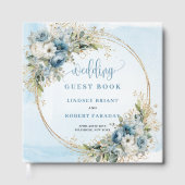 Elegant Blue Floral Gold Glitter Guest Book Gastenboek (Voorkant)