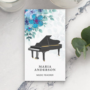 Elegant Blue Floral Grand Piano Musician Pianist Visitekaartje
