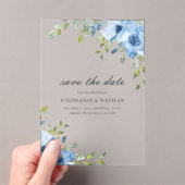 Elegant Blue Floral Greenery Save The Date Acryl Uitnodigingen (Insitu (Draagbaar))
