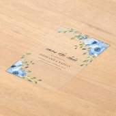 Elegant Blue Floral Greenery Save The Date Acryl Uitnodigingen (Laagn)