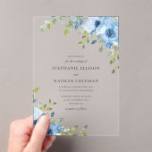 Elegant Blue Floral Greenery Wedding Acryl Uitnodigingen (Insitu (Draagbaar))