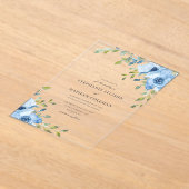 Elegant Blue Floral Greenery Wedding Acryl Uitnodigingen (Laagn)