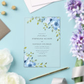 Elegant Blue Floral Greenery Wedding Acryl Uitnodigingen (Insitu (Huwelijk))