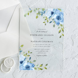 Elegant Blue Floral Greenery Wedding Acryl Uitnodigingen