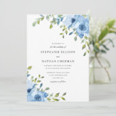 Elegant Blue Floral Greenery Wedding Kaart (Staand voorkant)