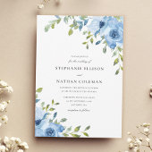 Elegant Blue Floral Greenery Wedding Kaart