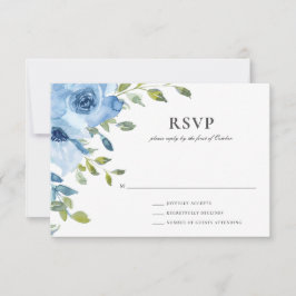 Elegant Blue Floral Greenery Wedding RSVP Kaartje