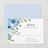 Elegant Blue Floral Greenery Wedding RSVP Kaartje (Voorkant / Achterkant)
