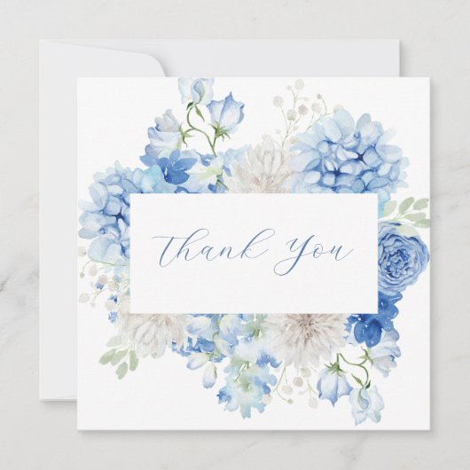 Elegant Blue Floral Hartelijk dank Bedankkaart (Voorkant)