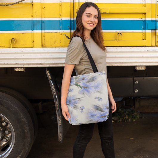 Elegant Blue Floral helemaal boven de Canvas tas