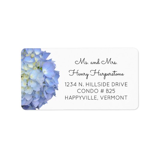 Elegant Blue Floral Hydrangea Black Text Label (Voorkant)
